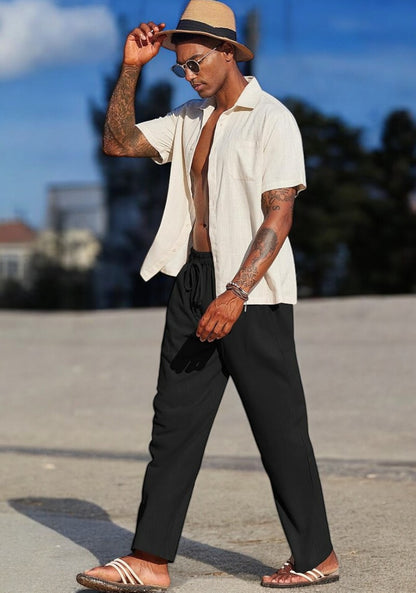 Lounge Pants Black Linen Dress Pants Mens Black Linen Loose Fit Men Pant -49501 Lounge Pants Black Linen Dress Pants Mens Black Linen Loose Fit Men Pant -49501