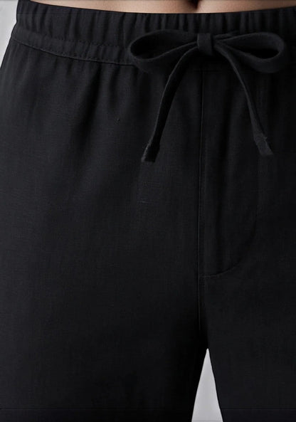 Black Linen Loose Fit Men Pant-51898