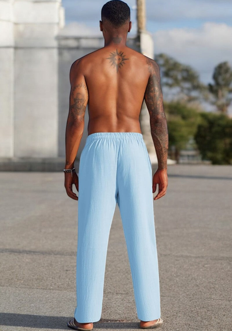Blue Linen Loose Fit Men Pant-49496
