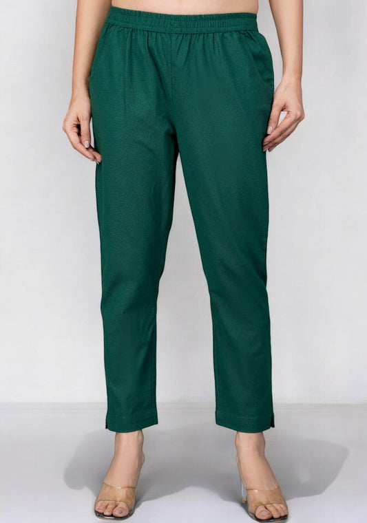 Bottle Green Cotton Pant-49199