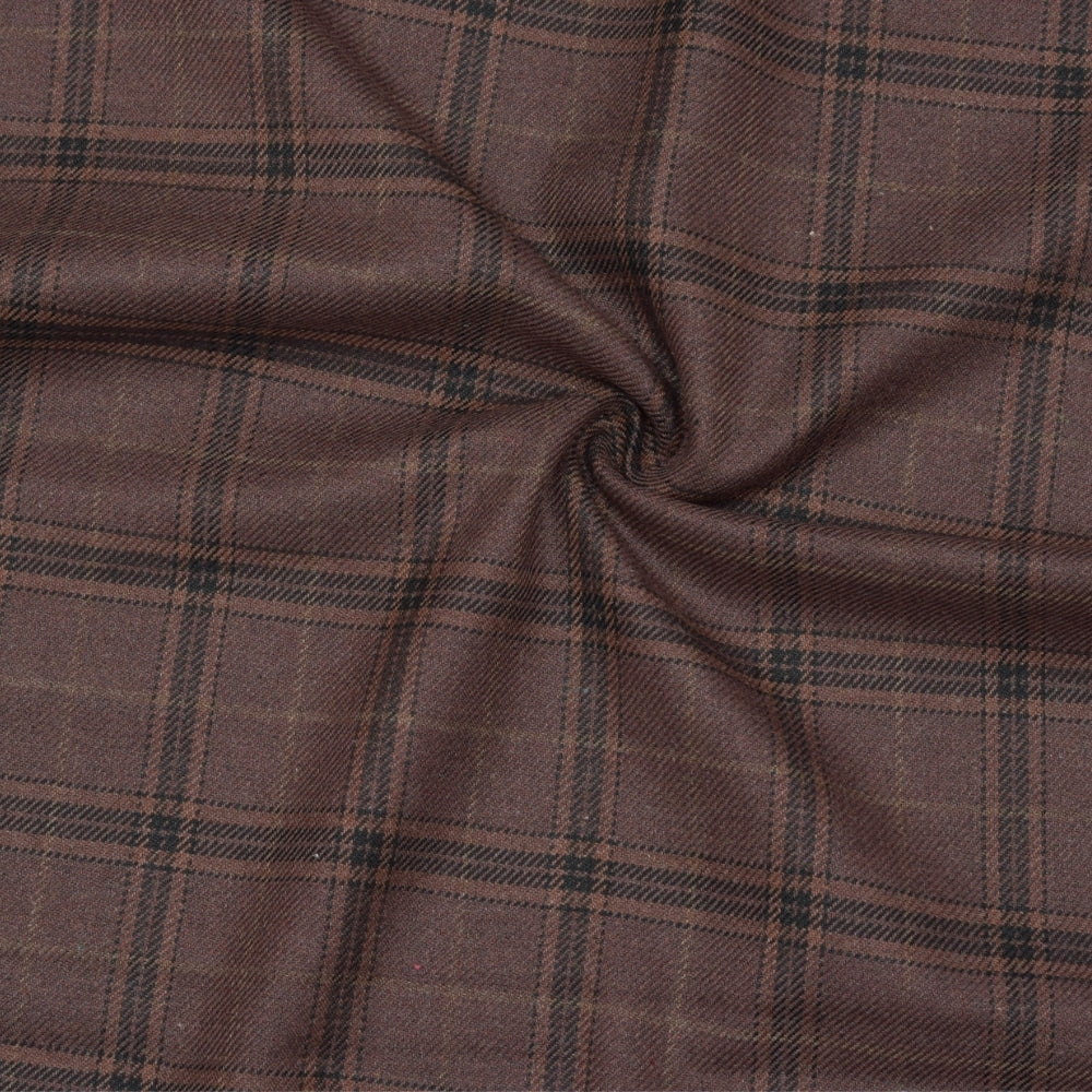 Wool Blazer Fabric (2 Meter)-Brown Black Checks-90631