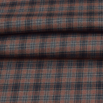 Wool Blazer Fabric (2 Meter)-Brown Black and Gray Checks-90634