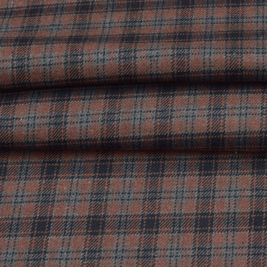 Wool Blazer Fabric (2 Meter)-Brown Black and Gray Checks-90634