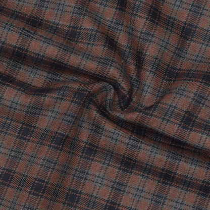 Wool Blazer Fabric (2 Meter)-Brown Black and Gray Checks-90634