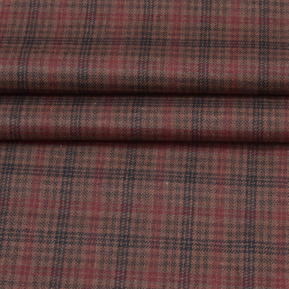 Wool Blazer Fabric (2 Meter)-Brown Black and Red Checks-90633