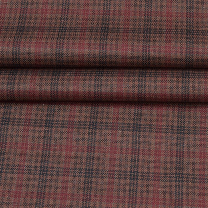 Wool Blazer Fabric (2 Meter)-Brown Black and Red Checks-90633