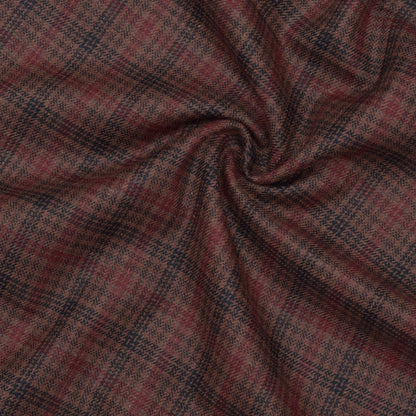 Wool Blazer Fabric (2 Meter)-Brown Black and Red Checks-90633