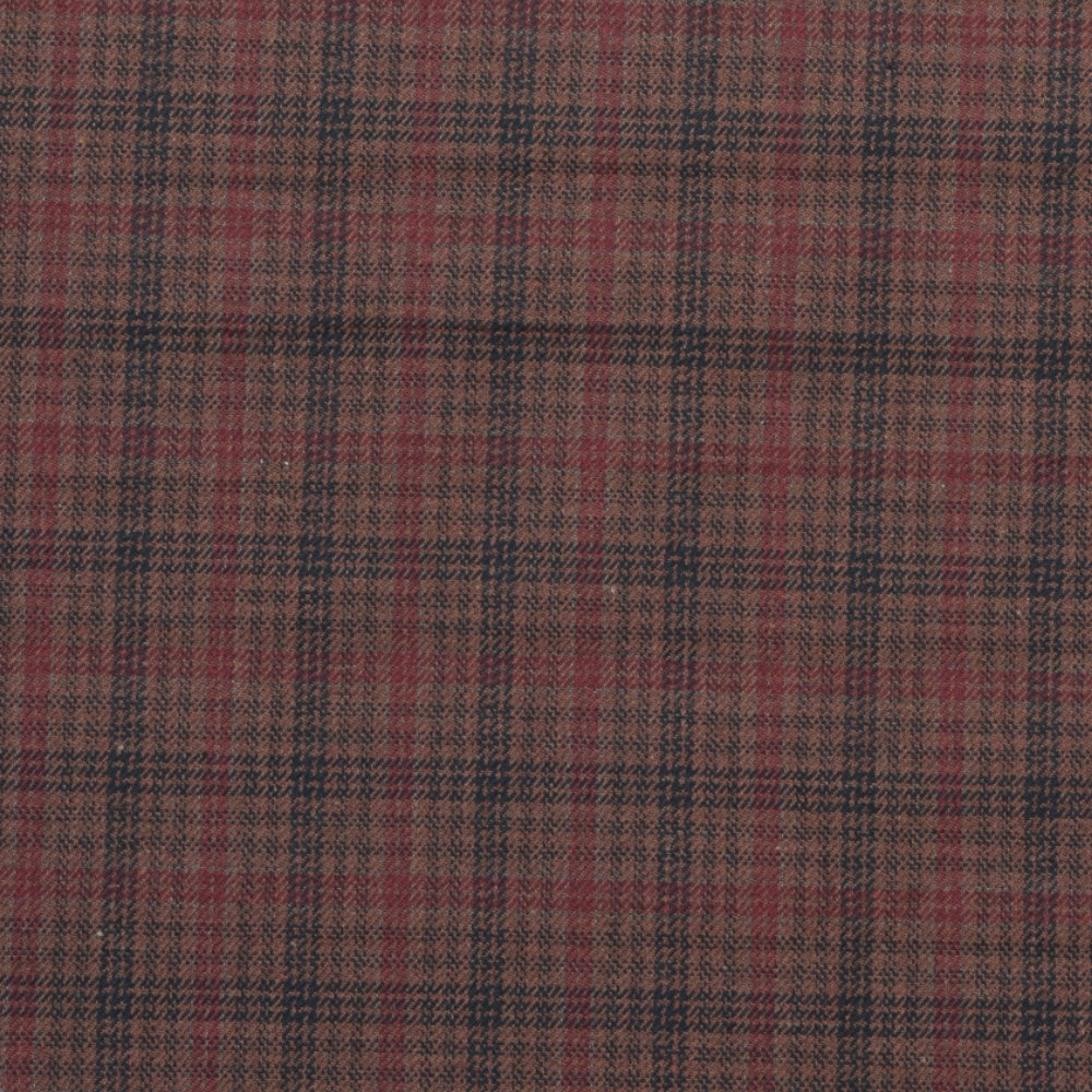 Wool Blazer Fabric (2 Meter)-Brown Black and Red Checks-90633