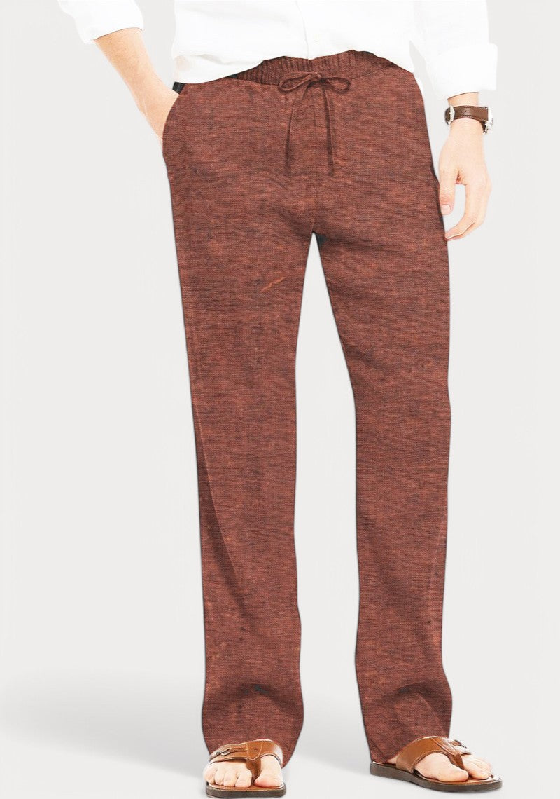 Brown Cotton Linen Loose Fit Men Pant-49512