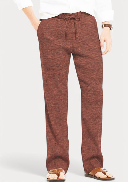 Brown Cotton Linen Loose Fit Men Pant-49512