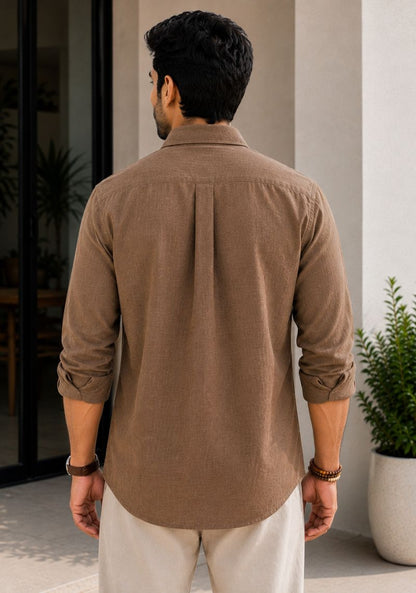 Brown Cotton Linen Relaxed Fit Full Sleeve Shirt-51881