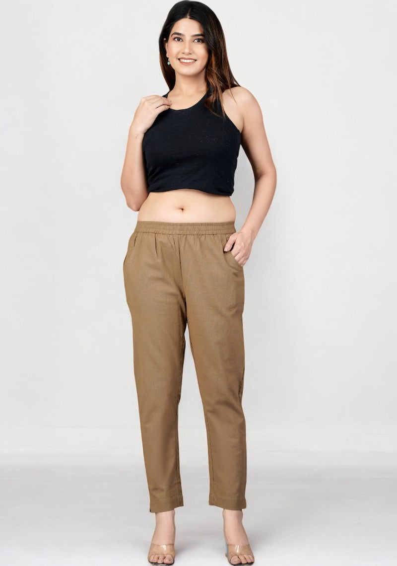 Brown Cotton Pant-49192