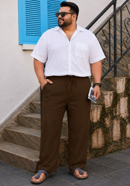 Brown Linen Plus SIze Relaxed Fit Men Pant-51559