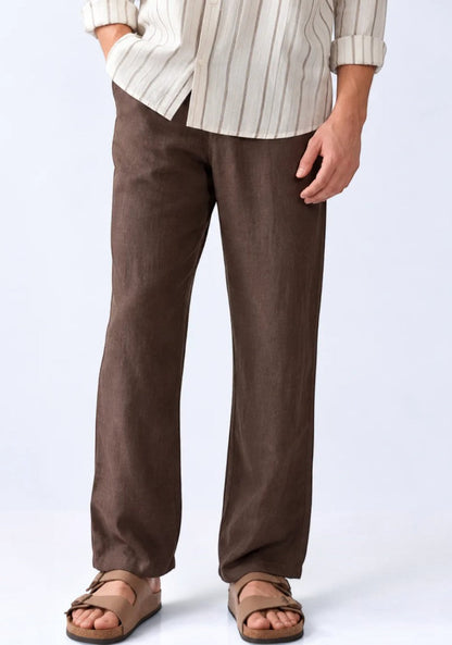 Brown Linen Loose Fit Men Pant-51893