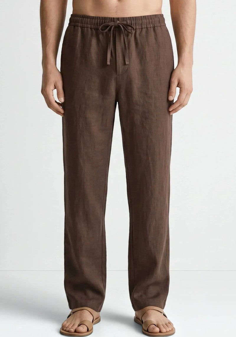Brown Linen Loose Fit Men Pant-51893