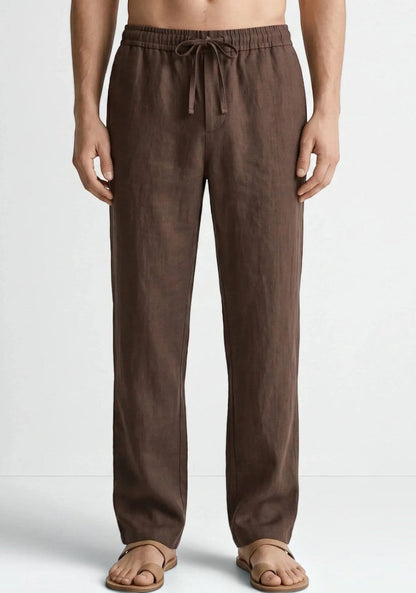 Brown Linen Loose Fit Men Pant-51893