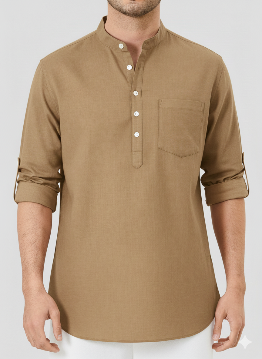 Brown Linen Solid Short Kurta-50845