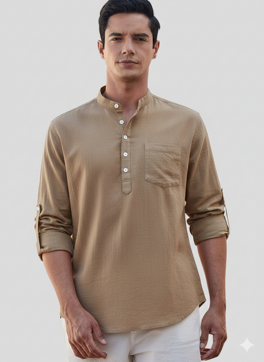 Brown Linen Solid Short Kurta-50845