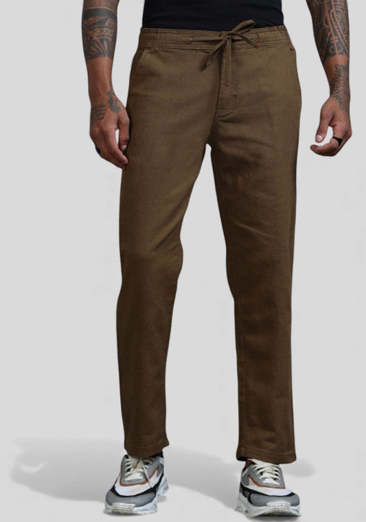Brown Premium Linen Relaxed Fit Loose Fit Men Trouser-50474