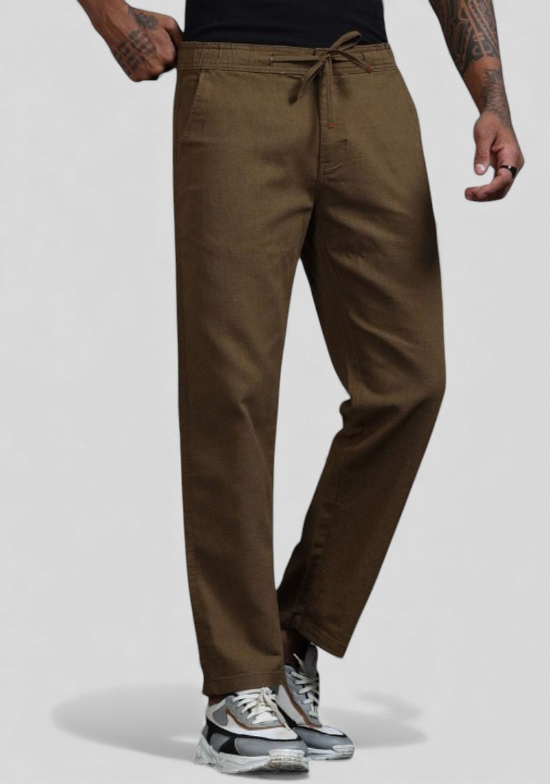 Brown Premium Linen Relaxed Fit Loose Fit Men Trouser-50474