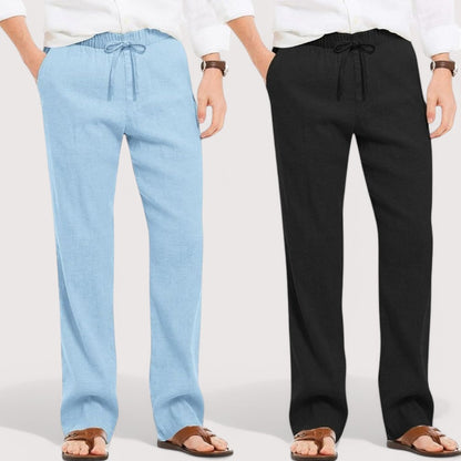 Combo of 2 Linen Loose Fit Men Pant Blue and Black-49645