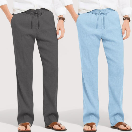 Combo of 2 Linen Loose Fit Men Pant Dark Gray and Blue-49635