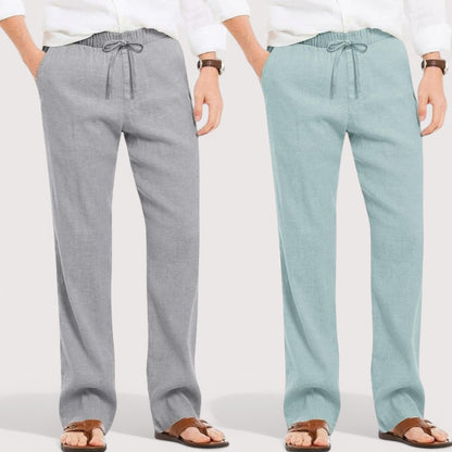 Combo of 2 Linen Loose Fit Men Pant Gray and Cyan-49629