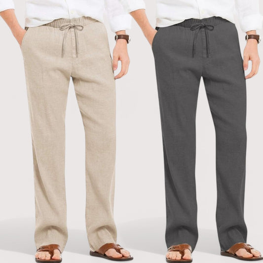 Combo of 2 Linen Loose Fit Men Pant Light Beige and Dark Gray-49607