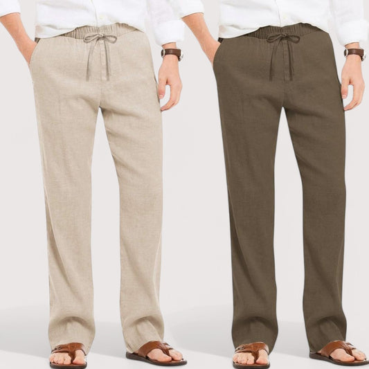 Combo of 2 Linen Loose Fit Men Pant Light Beige and Khaki-49604
