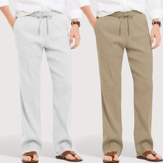 Combo of 2 Linen Loose Fit Men Pant Light Gray and Beige-49602