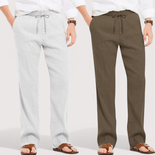 Combo of 2 Linen Loose Fit Men Pant Light Gray and Khaki-49595