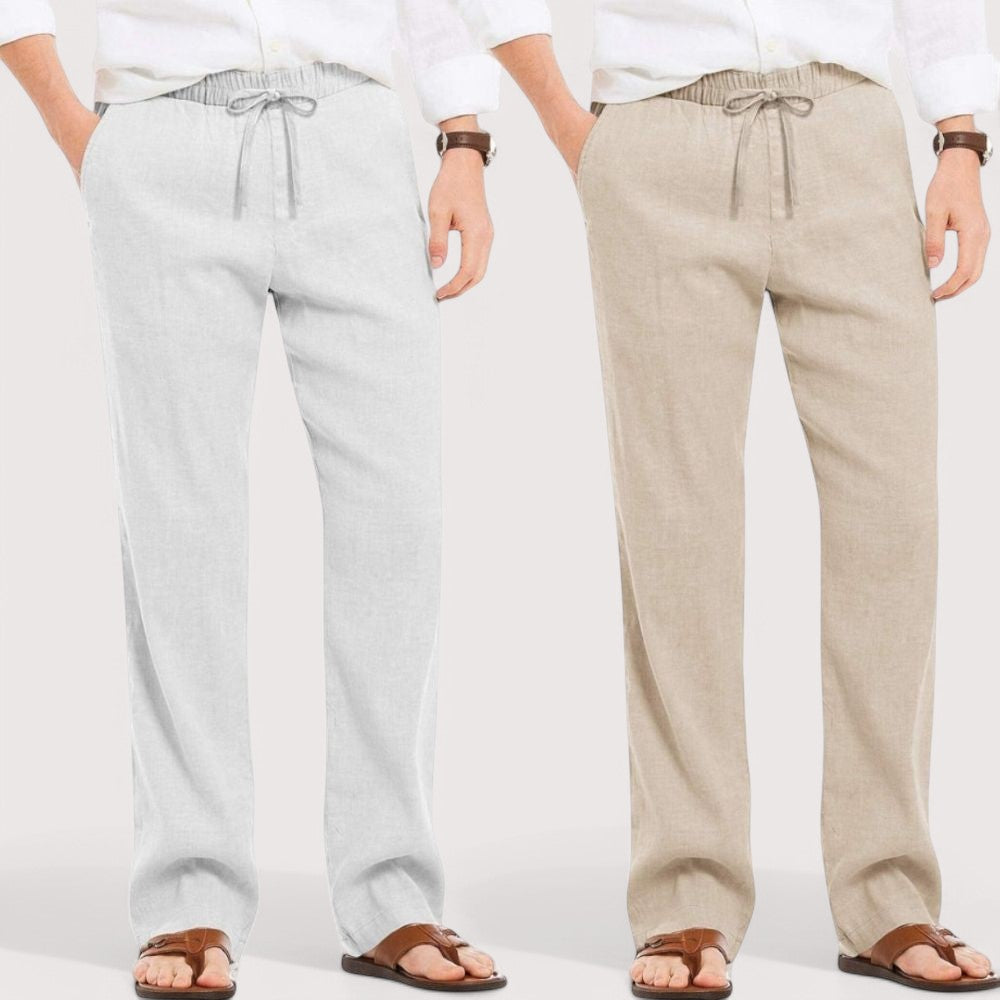 Combo of 2 Linen Loose Fit Men Pant Light Gray and Light Beige-49594