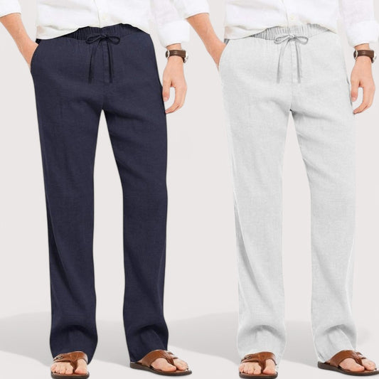 Combo of 2 Linen Loose Fit Men Pant Navy Blue and Light Gray-49583