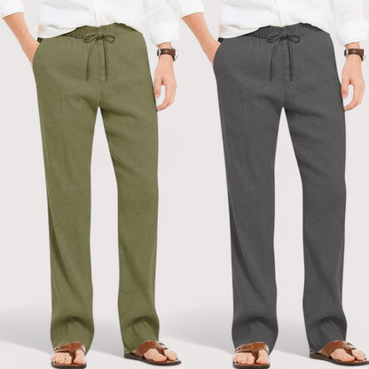 Combo of 2 Linen Loose Fit Men Pant Olive Green and Dark Gray-49577
