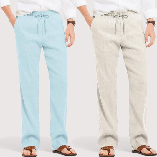 Combo of 2 Linen Loose Fit Men Pant Sky Blue and Off White-49544