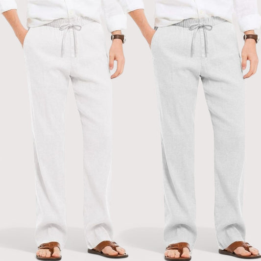 Combo of 2 Linen Loose Fit Men Pant White and Light Gray-49533