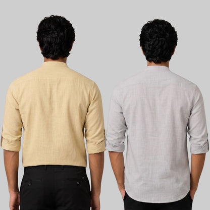 Combo of 2 Linen Solid Short Kurta Beige and Light Gray-51089