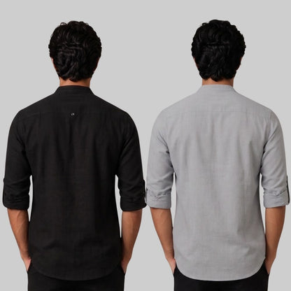 Combo of 2 Linen Solid Short Kurta Black and Off White-51079