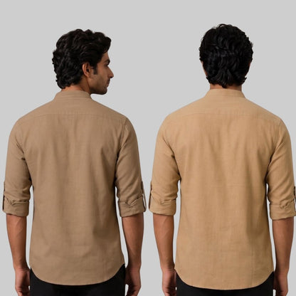 Combo of 2 Linen Solid Short Kurta Brown and Dark Beige-51105