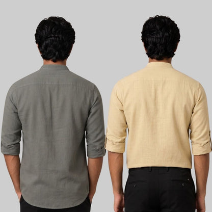 Combo of 2 Linen Solid Short Kurta Gray and Beige-51065