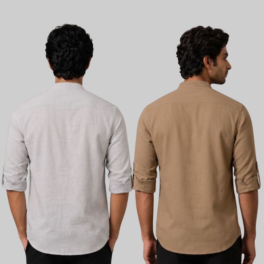 Combo of 2 Linen Solid Short Kurta Light Gray and Brown-51102