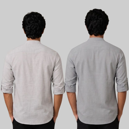Combo of 2 Linen Solid Short Kurta Light Gray and Off White-51104