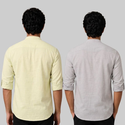 Combo of 2 Linen Solid Short Kurta Light Yellow and Light Gray-51094