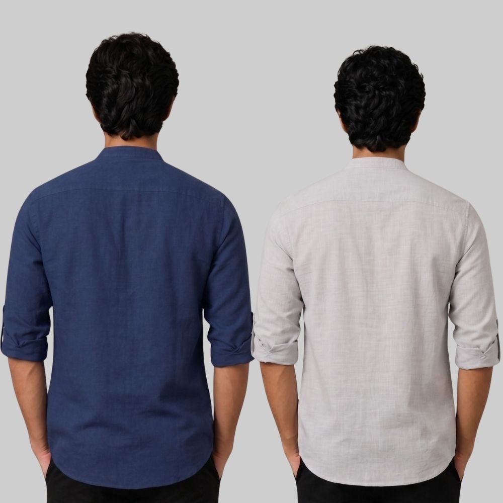Combo of 2 Linen Solid Short Kurta Navy Blue and Light Gray-51083