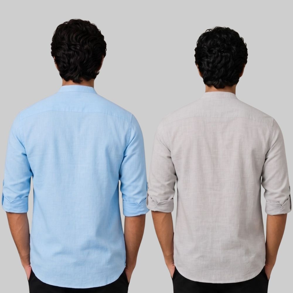 Combo of 2 Linen Solid Short Kurta Sky Blue and Light Gray-51049