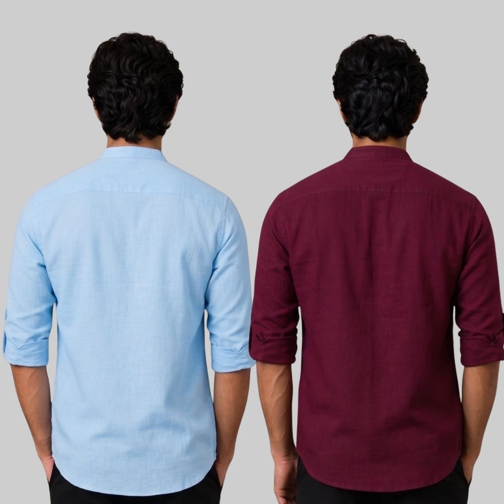 Combo of 2 Linen Solid Short Kurta Sky Blue and Maroon-51042