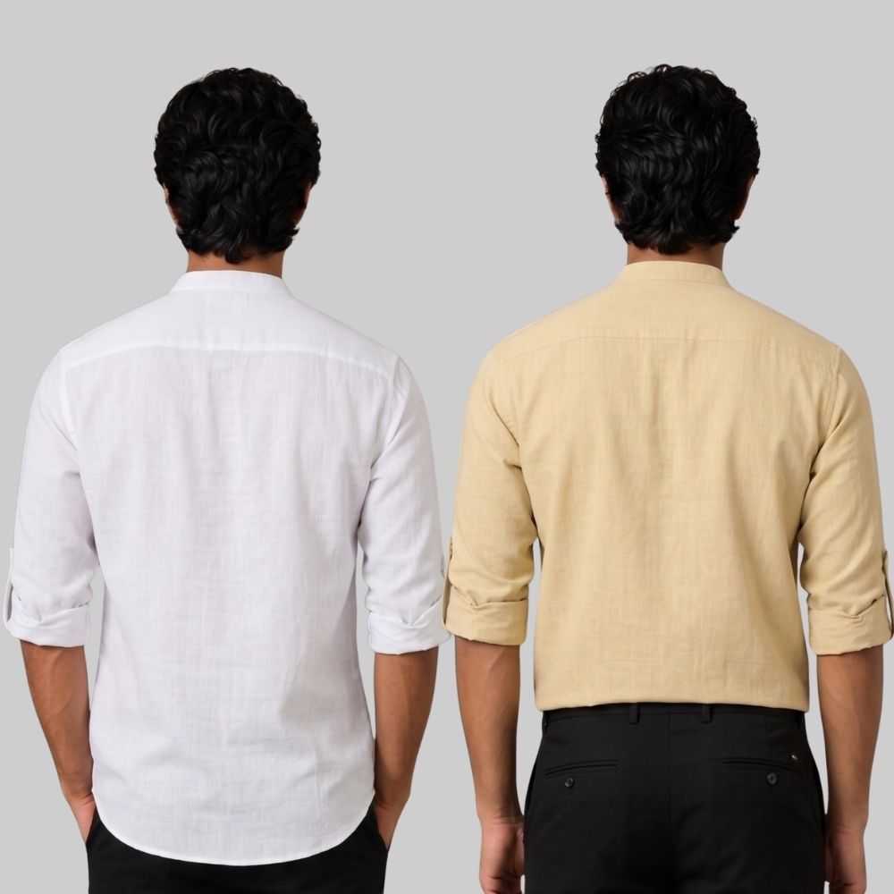 Combo of 2 Linen Solid Short Kurta White and Beige-51035