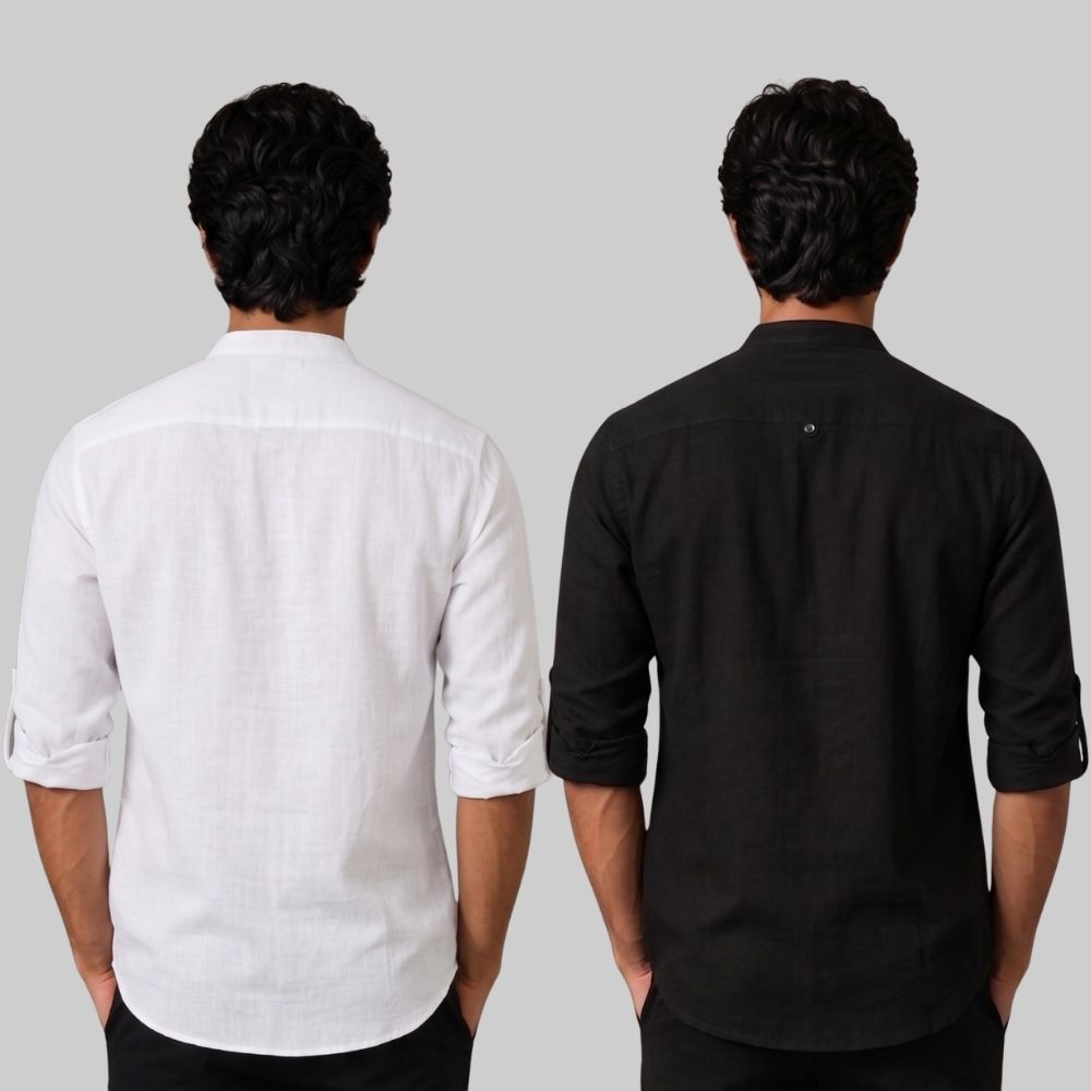 Combo of 2 Linen Solid Short Kurta White and Black-51033