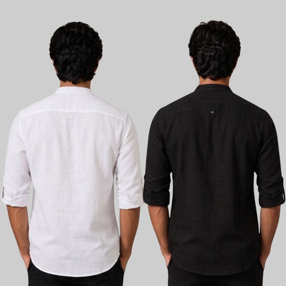 Combo of 2 Linen Solid Short Kurta White and Black-51033
