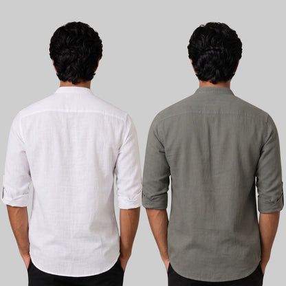 Combo of 2 Linen Solid Short Kurta White and Gray-51032